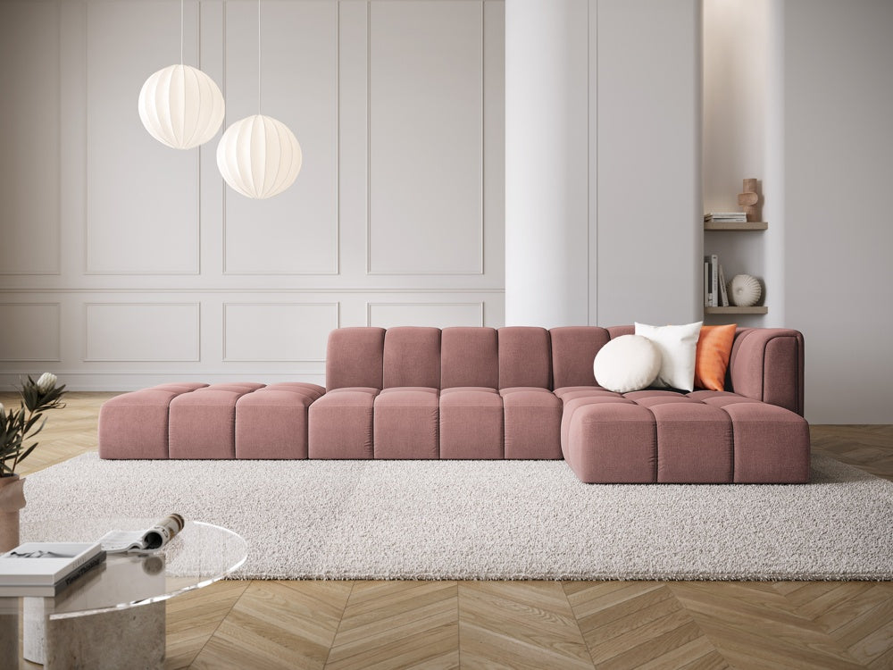 
5-Sitzer Design Ecksofa "Adams" mit Ottomane - Chenille Rosa / Ottomane links