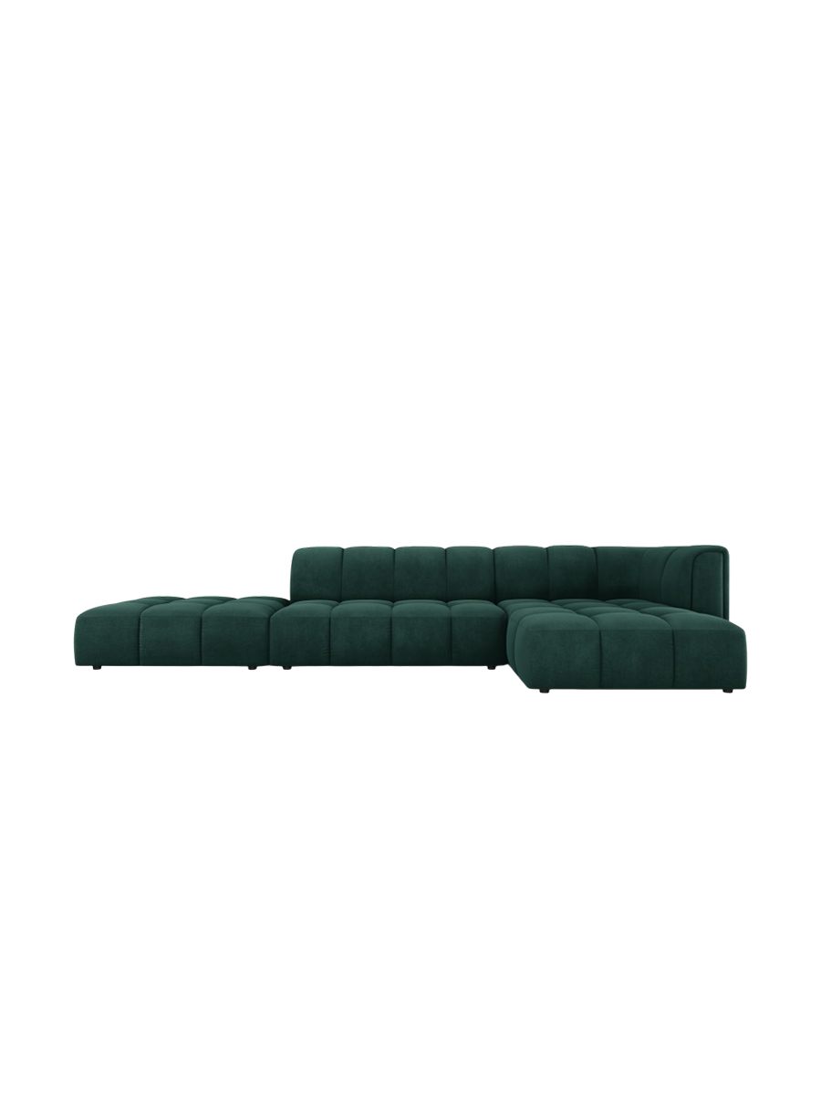 
5-Sitzer Design Ecksofa "Adams" mit Ottomane - Chenille Flaschengrün / Ottomane links