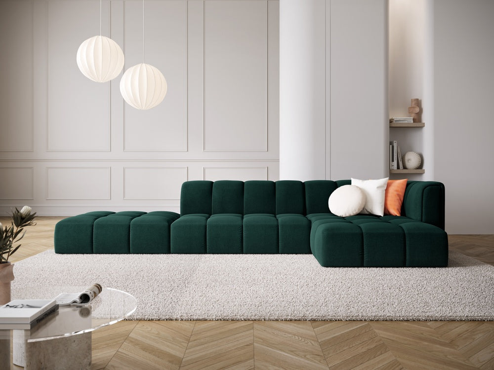 
5-Sitzer Design Ecksofa "Adams" mit Ottomane - Chenille Flaschengrün / Ottomane links