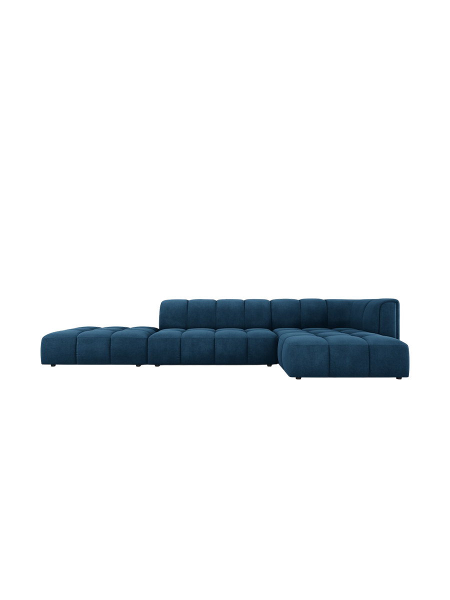 
5-Sitzer Design Ecksofa "Adams" mit Ottomane - Chenille Königsblau / Ottomane links