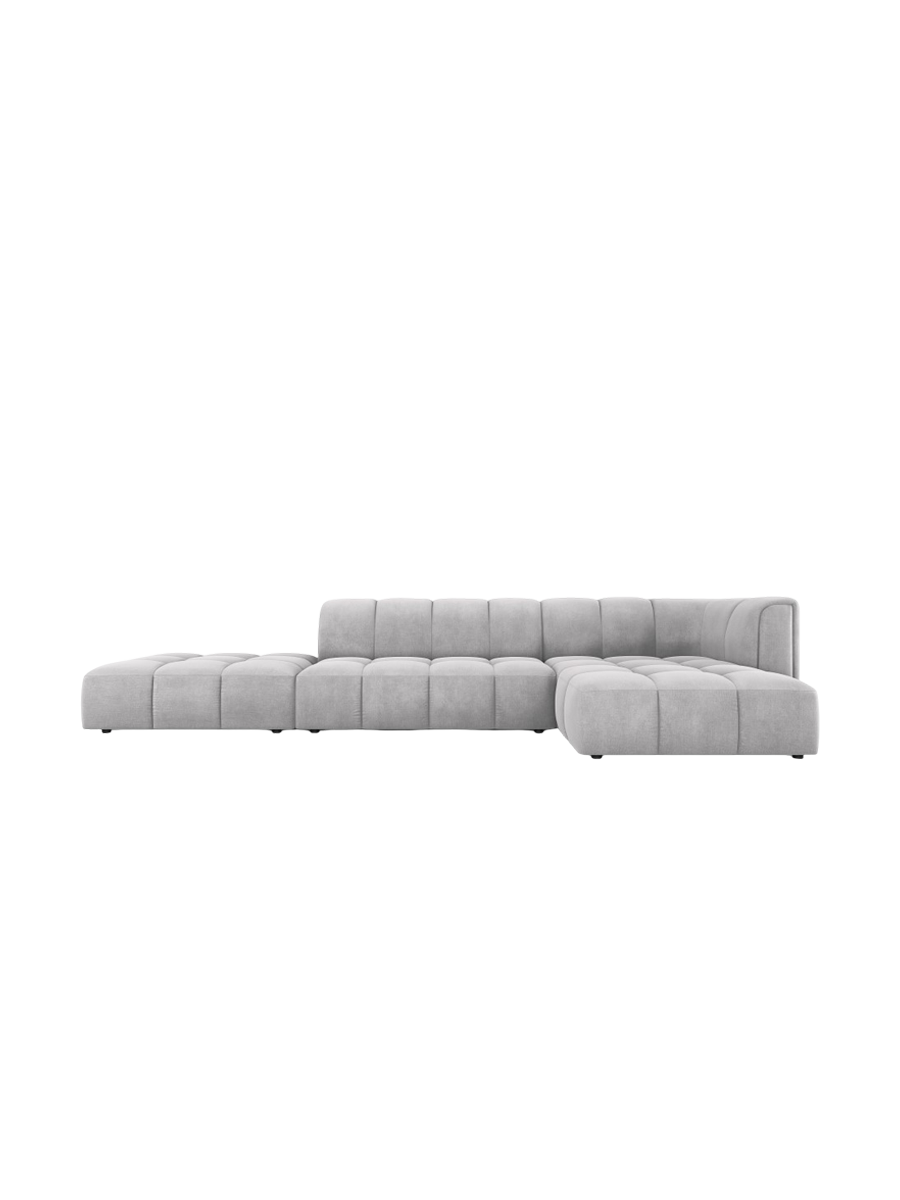
5-Sitzer Design Ecksofa "Adams" mit Ottomane - Chenille Hellgrau / Ottomane links