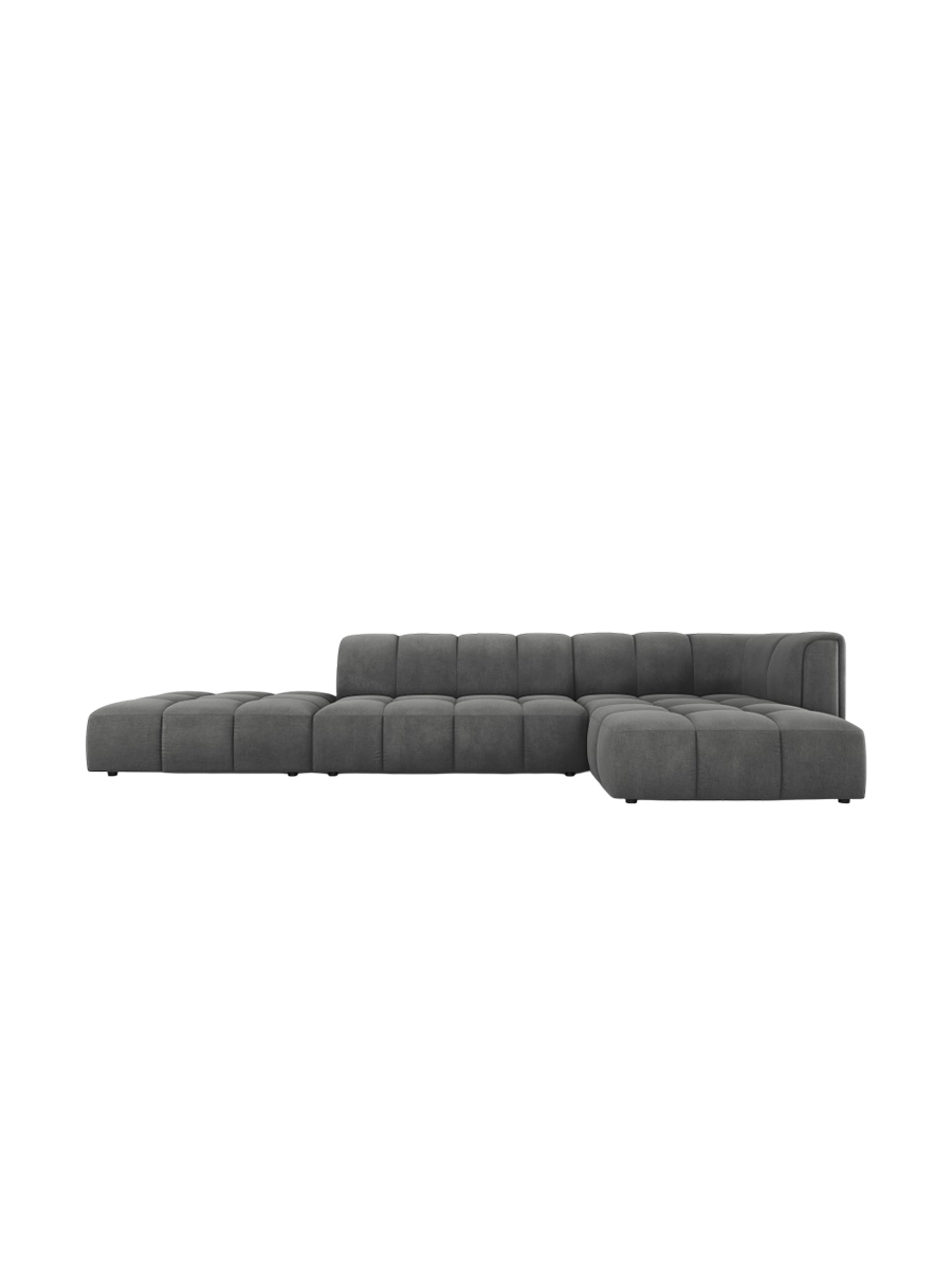 
5-Sitzer Design Ecksofa "Adams" mit Ottomane - Chenille Dunkelgrau / Ottomane links