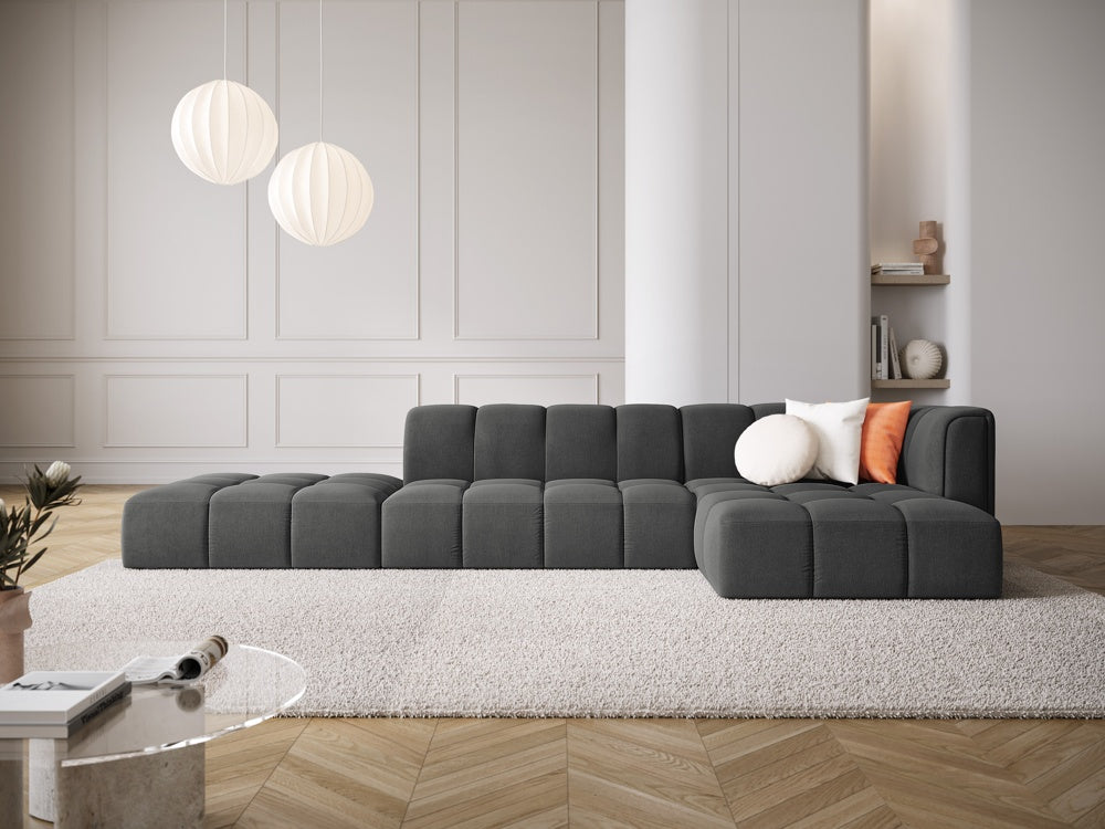 
5-Sitzer Design Ecksofa "Adams" mit Ottomane - Chenille Dunkelgrau / Ottomane links