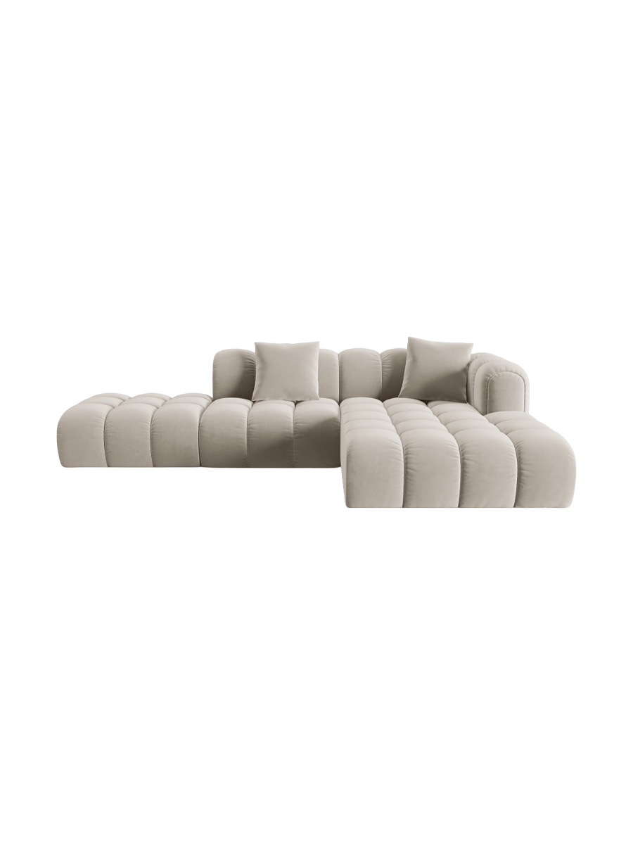 
4-Seater Designer Corner Sofa "Arden" with Ottoman - Velvet Ecru / Ottoman left
