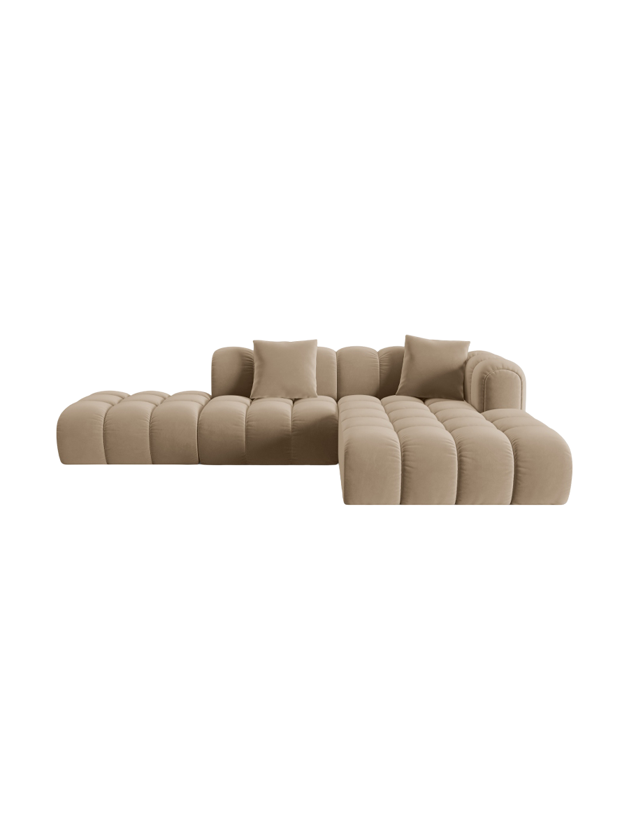 
4-Seater Designer Corner Sofa "Arden" with Ottoman - Velvet Sand / Ottoman left