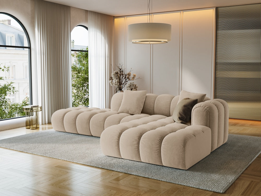 
4-Seater Designer Corner Sofa "Arden" with Ottoman - Velvet Sand / Ottoman left