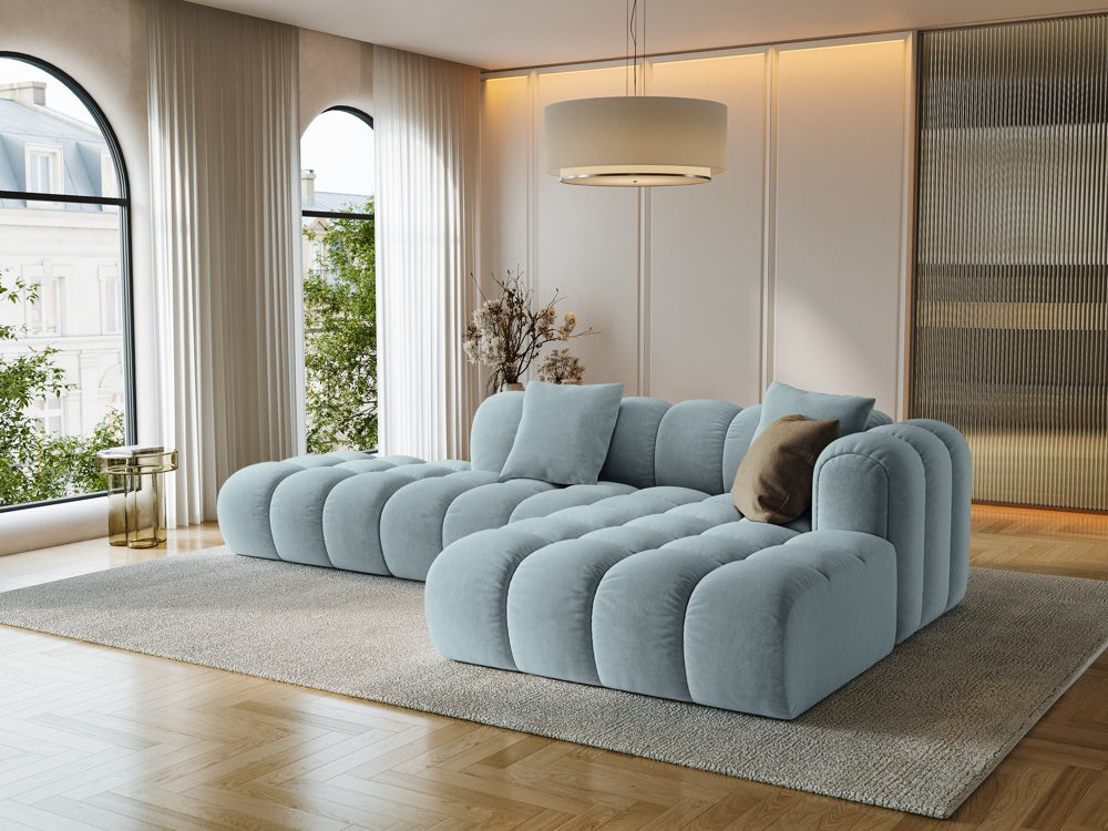 
4-Seater Designer Corner Sofa "Arden" with Ottoman - Velvet Light Blue / Ottoman left