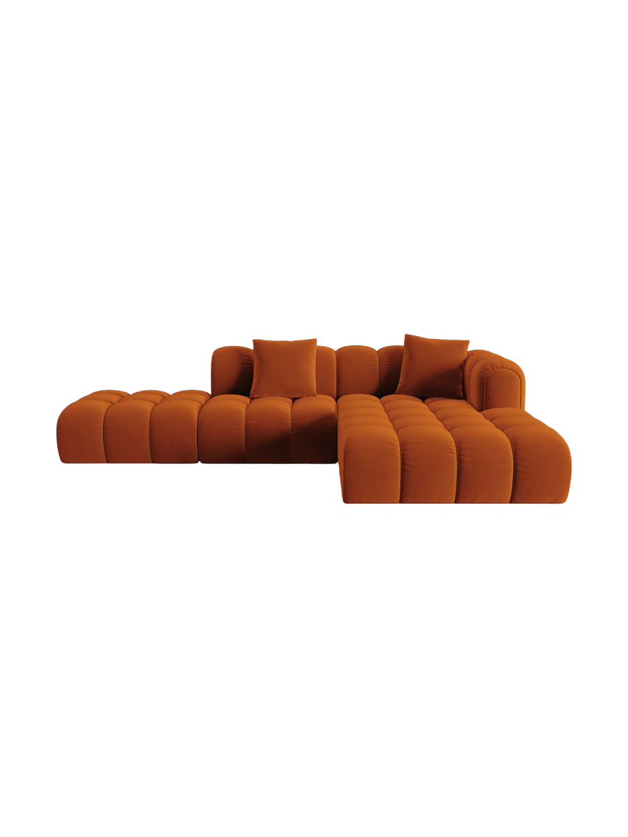 
4-Seater Designer Corner Sofa "Arden" with Ottoman - Velvet Terracotta / Ottoman left