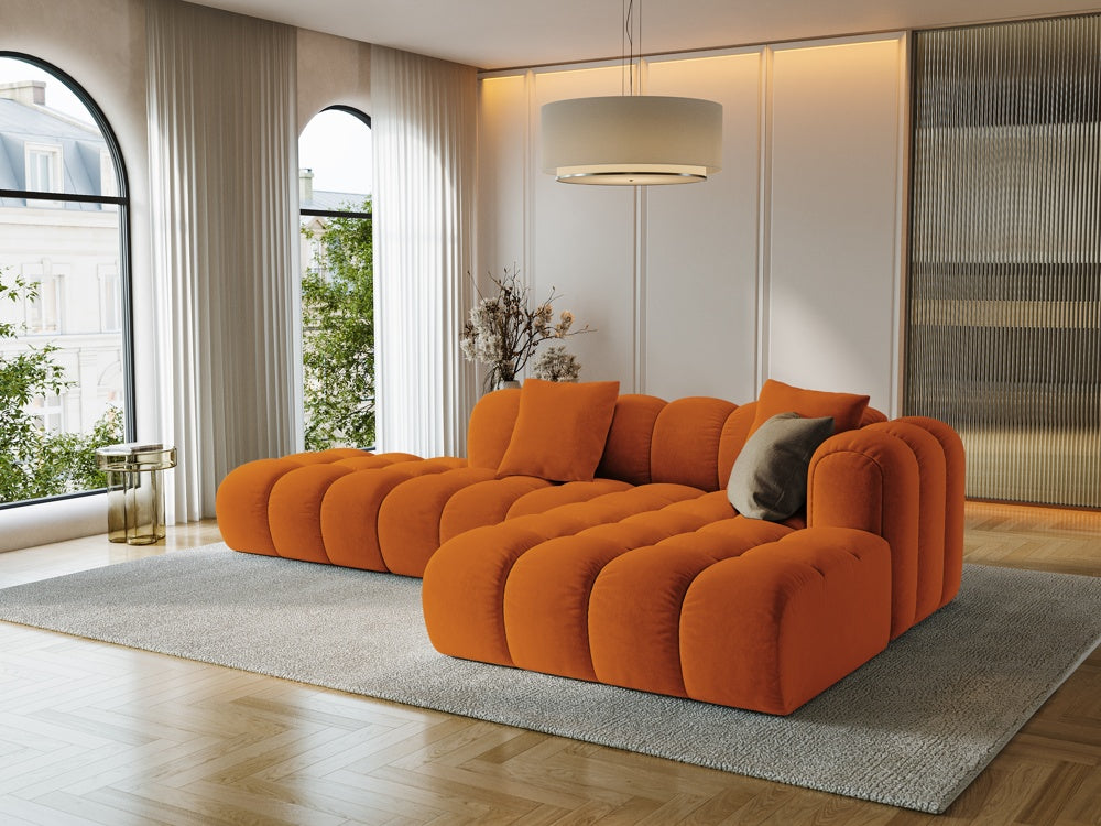 
4-Seater Designer Corner Sofa "Arden" with Ottoman - Velvet Terracotta / Ottoman left