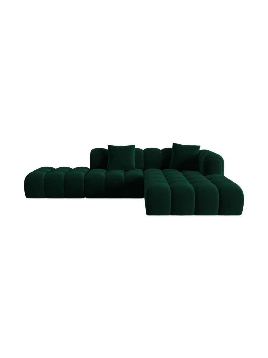 
4-Seater Designer Corner Sofa "Arden" with Ottoman - Velvet Bottle Green / Ottoman left