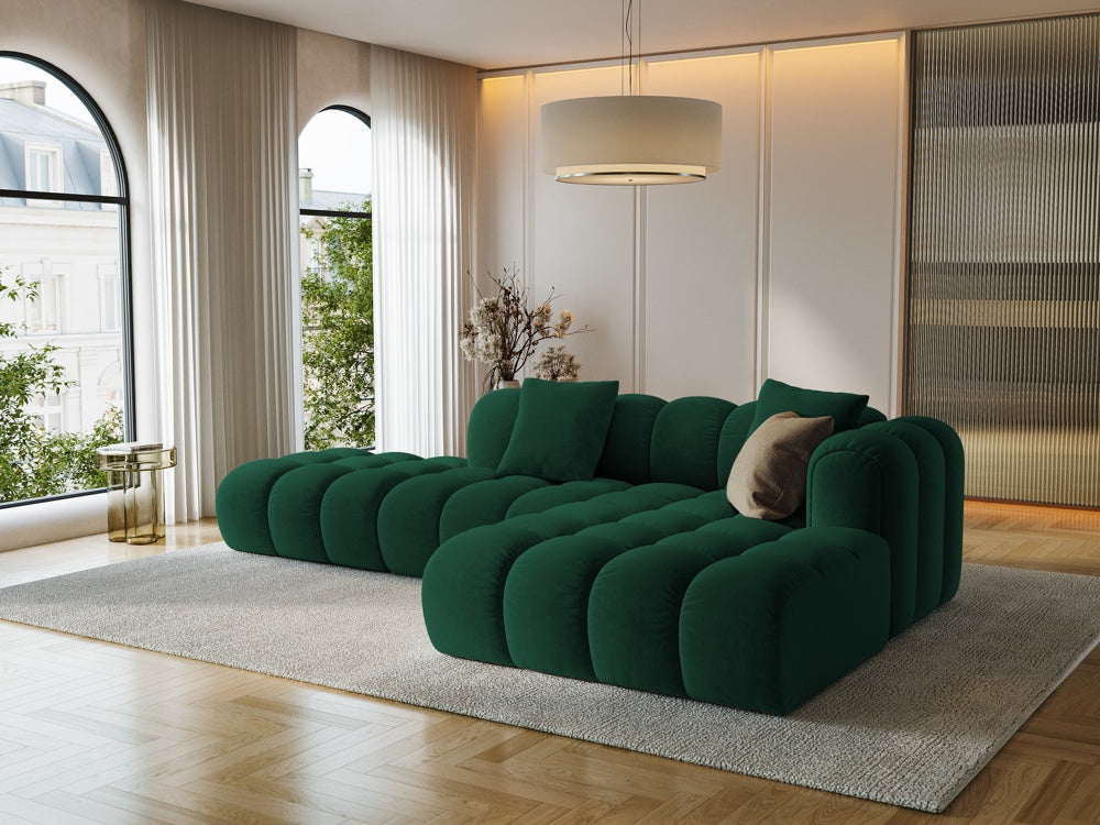 
4-Seater Designer Corner Sofa "Arden" with Ottoman - Velvet Bottle Green / Ottoman left