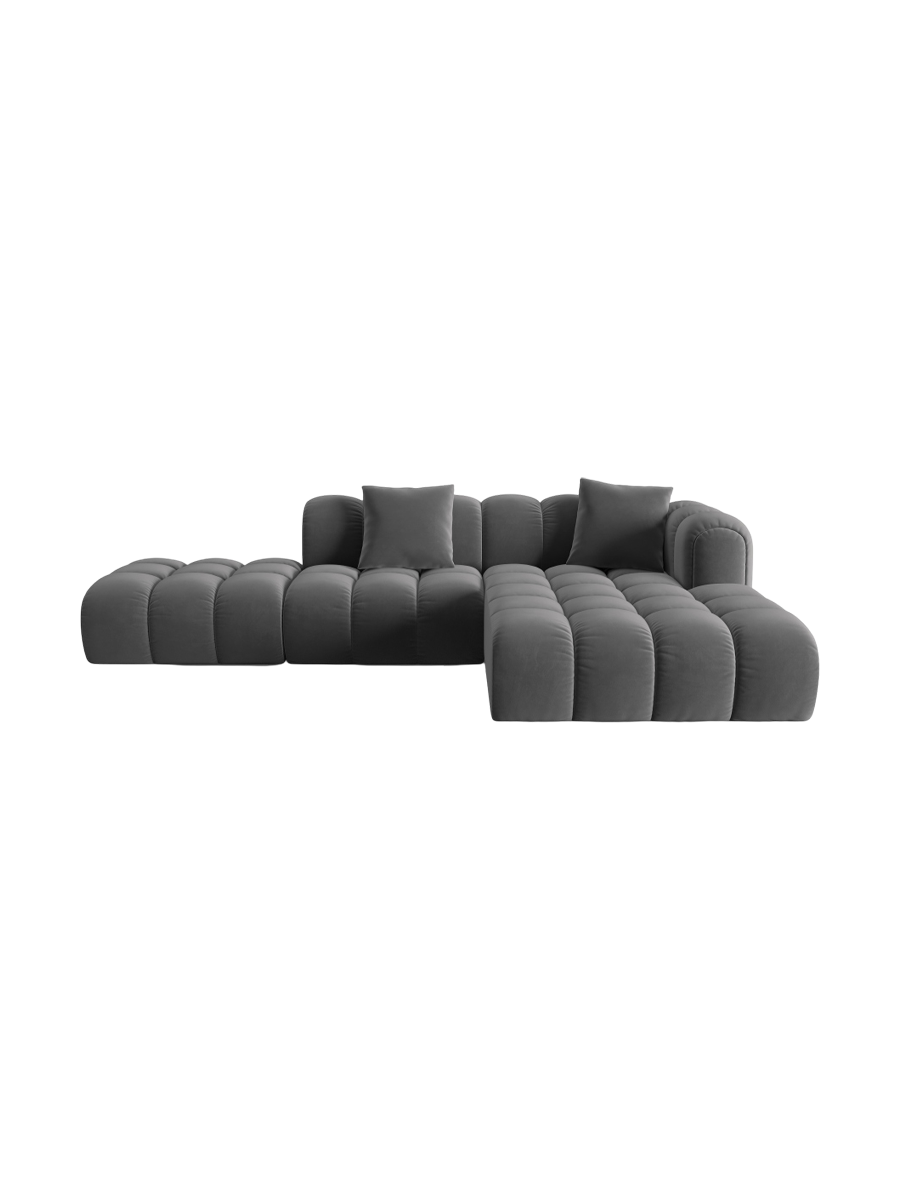 
4-Seater Designer Corner Sofa "Arden" with Ottoman - Velvet Grey / Ottoman left