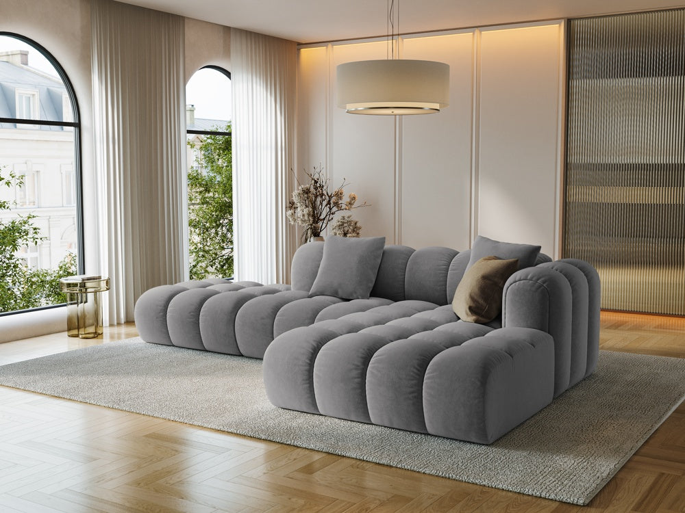 
4-Seater Designer Corner Sofa "Arden" with Ottoman - Velvet Grey / Ottoman left