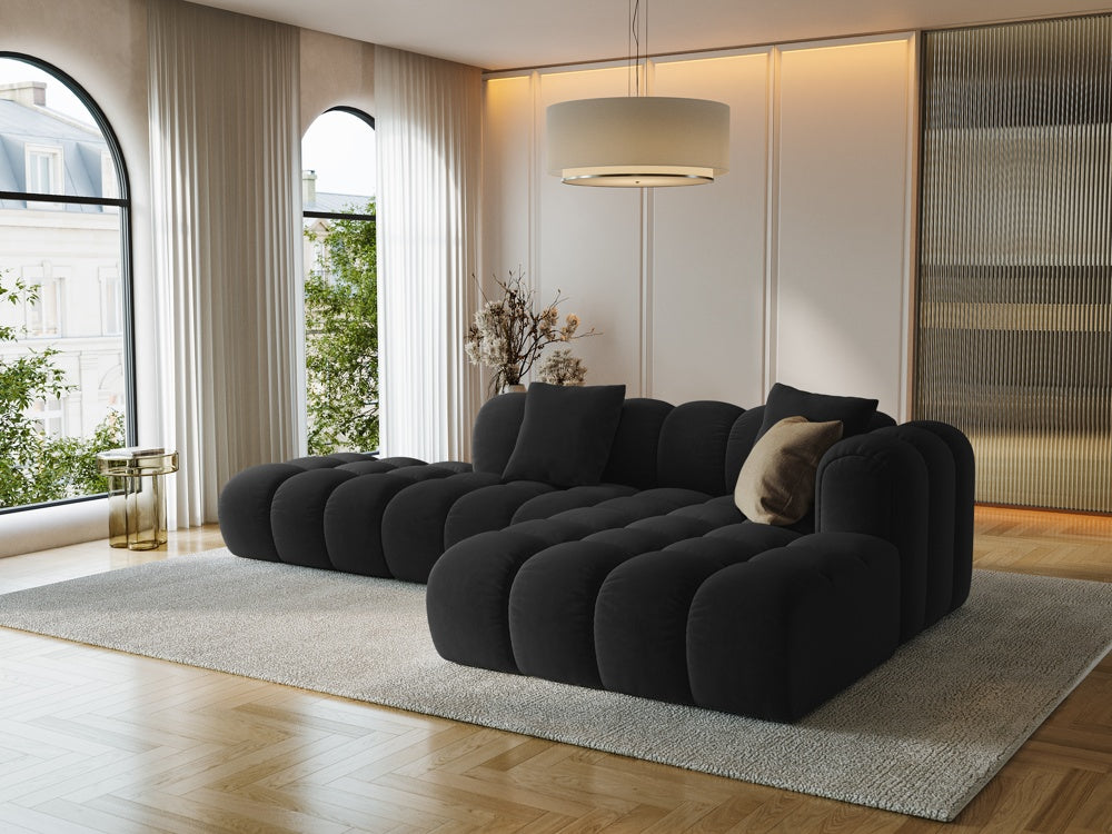 
4-Seater Designer Corner Sofa "Arden" with Ottoman - Velvet Black / Ottoman left
