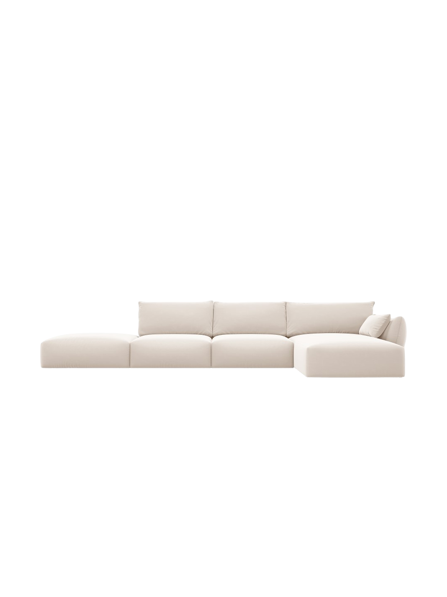 
Canapé d'angle design "Clau" 5 places avec ottomane - Velours Beige / Pièce d'angle droite