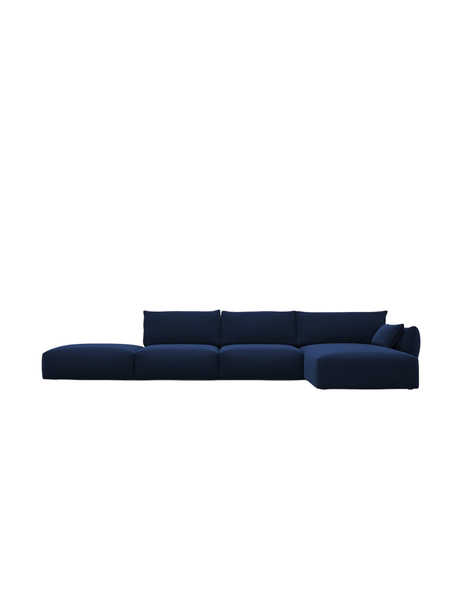 
Canapé d'angle design "Clau" 5 places avec ottomane - Velours bleu roi / Pièce d'angle droite