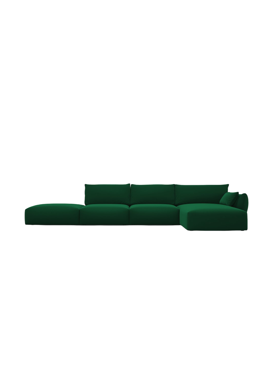 
Canapé d'angle design "Clau" 5 places avec ottomane - Velours vert bouteille / Pièce d'angle droite