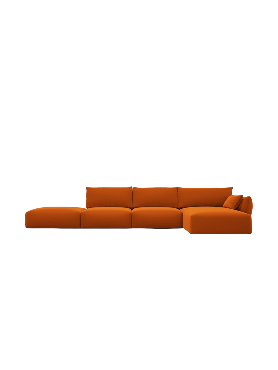 
Canapé d'angle design "Clau" 5 places avec ottomane - Velours Terre cuite / Pièce d'angle droite