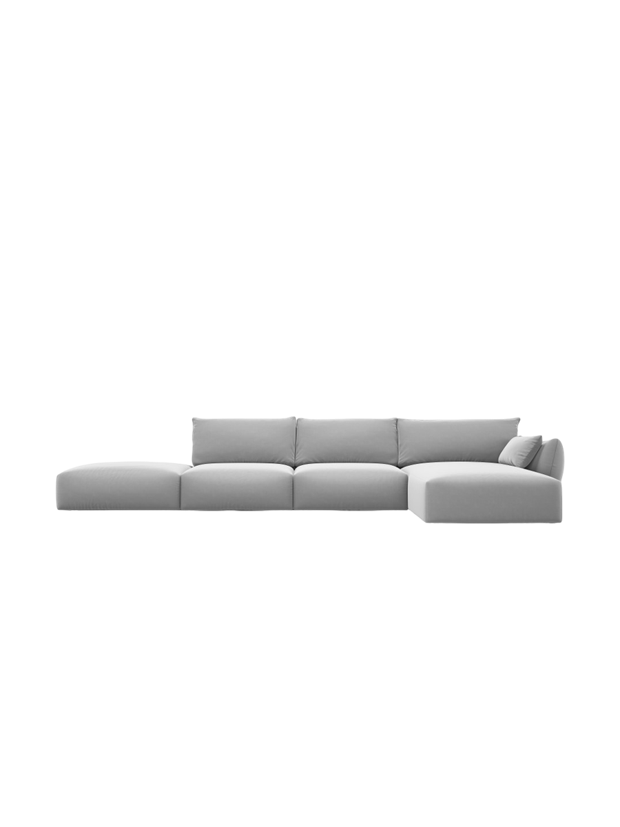 
Canapé d'angle design "Clau" 5 places avec ottomane - Velours Gris / Pièce d'angle droite