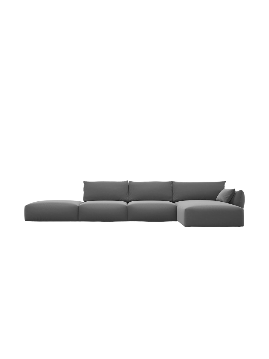 
Canapé d'angle design "Clau" 5 places avec ottomane - Velours gris foncé / Pièce d'angle droite