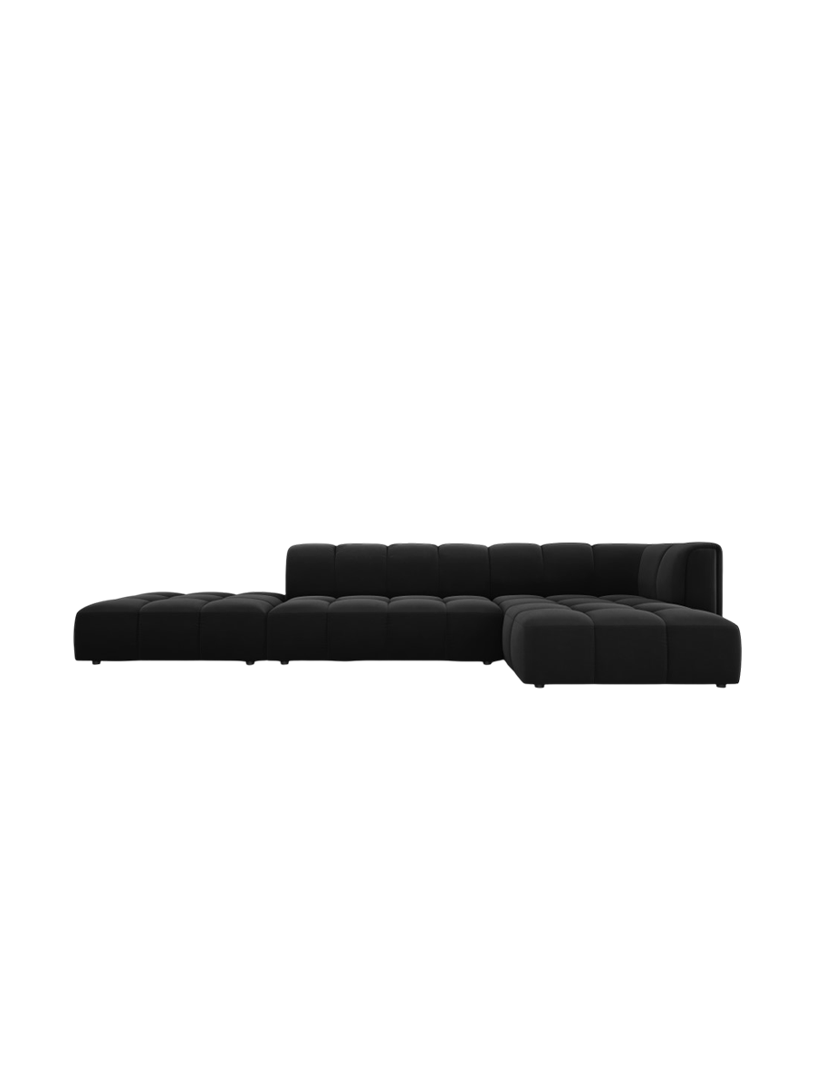 
5-Sitzer Design Ecksofa "Adams" mit Ottomane - Samt Schwarz / Ottomane links