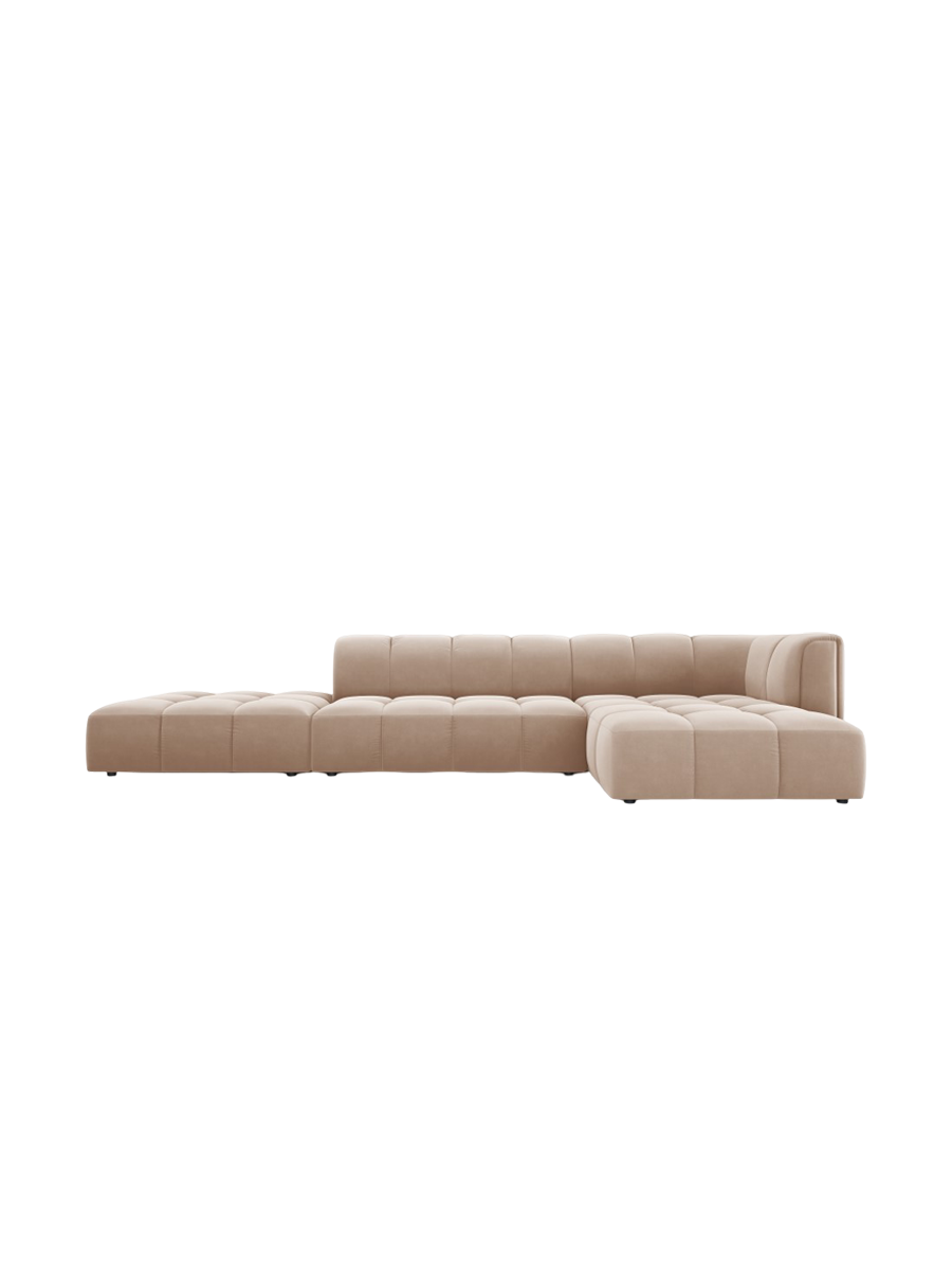 
5-Sitzer Design Ecksofa "Adams" mit Ottomane - Samt  Beige / Ottomane links
