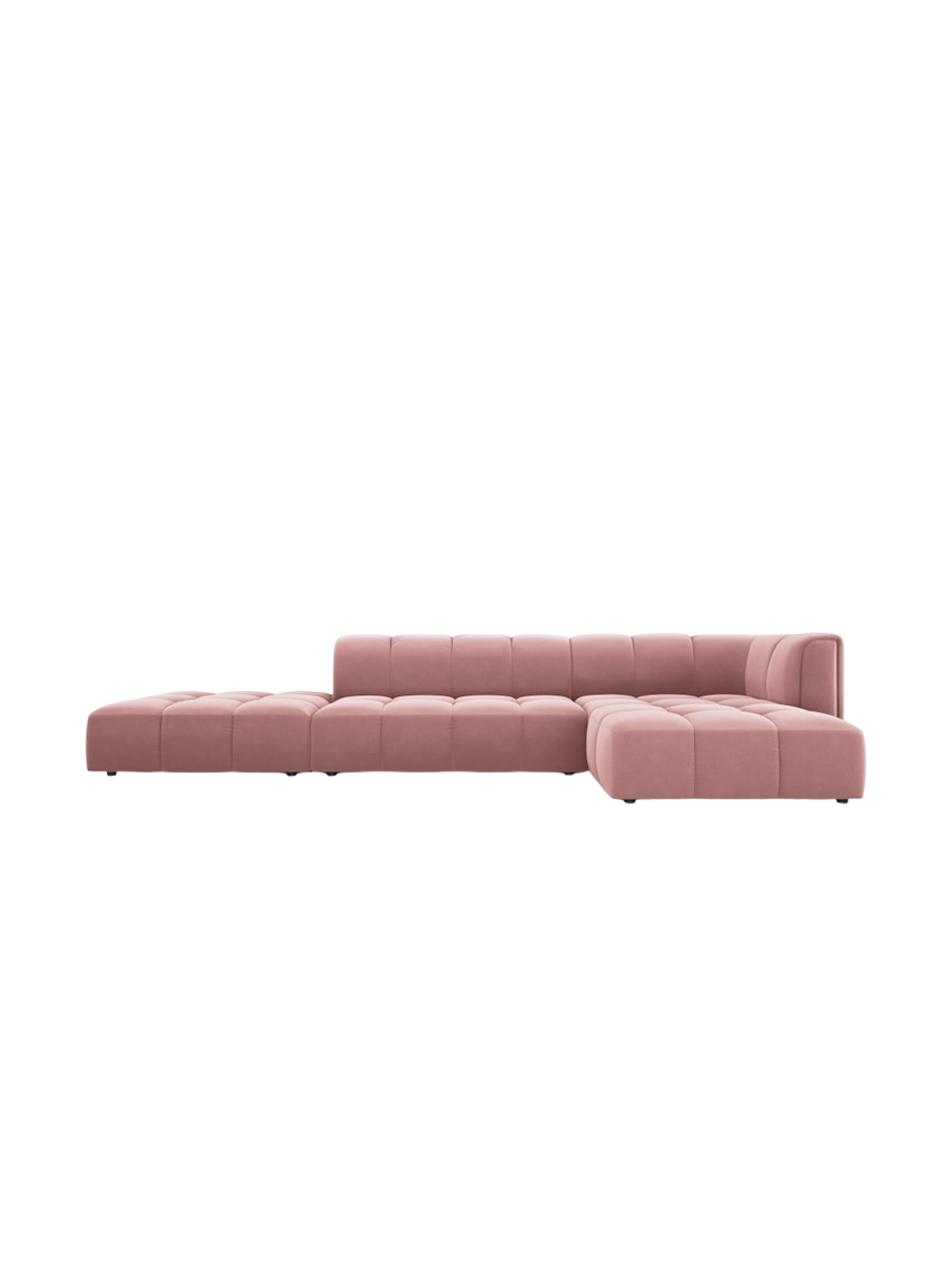 
5-Sitzer Design Ecksofa "Adams" mit Ottomane - Samt  Rosa / Ottomane links