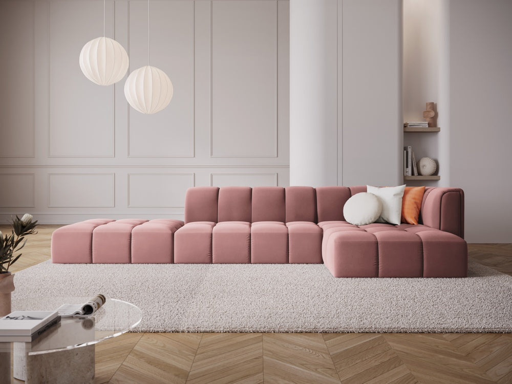 
5-Sitzer Design Ecksofa "Adams" mit Ottomane - Samt  Rosa / Ottomane links