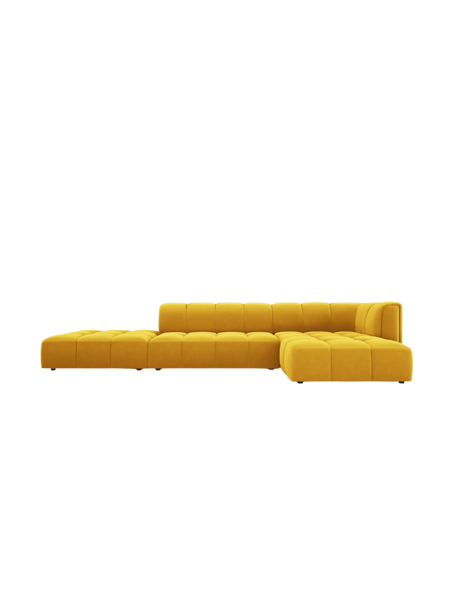
5-Sitzer Design Ecksofa "Adams" mit Ottomane - Samt Senfgelb / Ottomane links