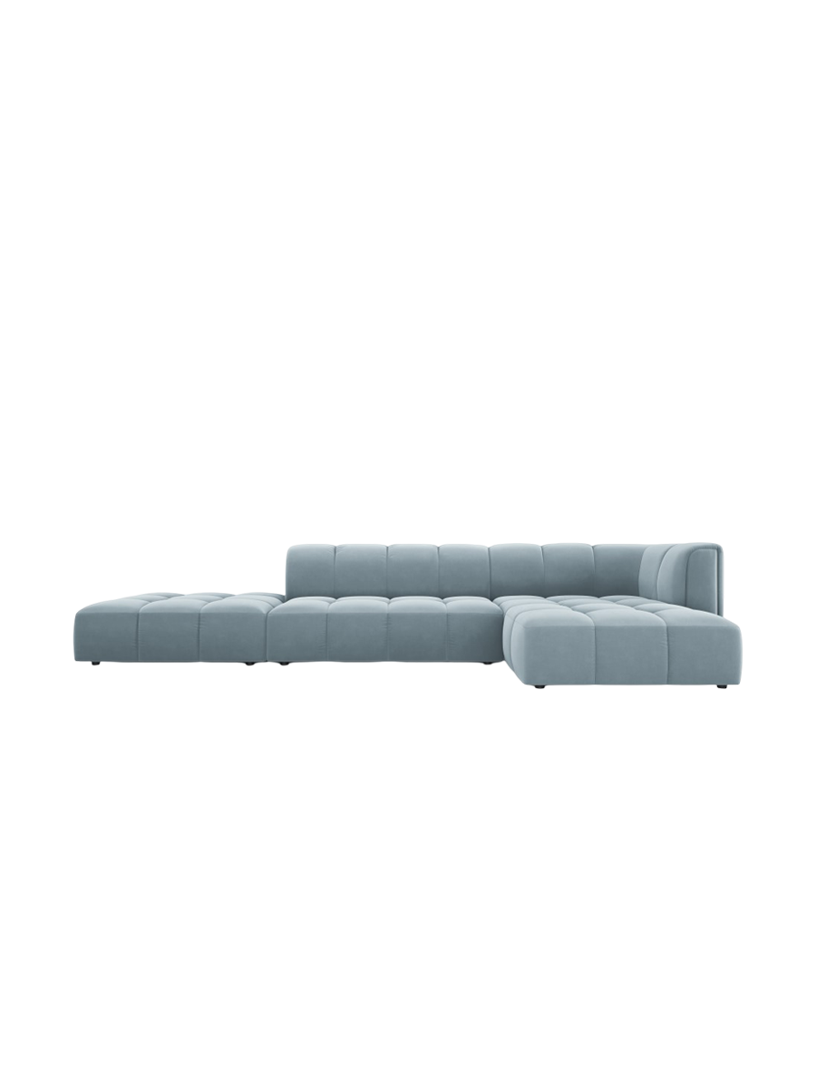 
5-Sitzer Design Ecksofa "Adams" mit Ottomane - Samt Hellblau / Ottomane links