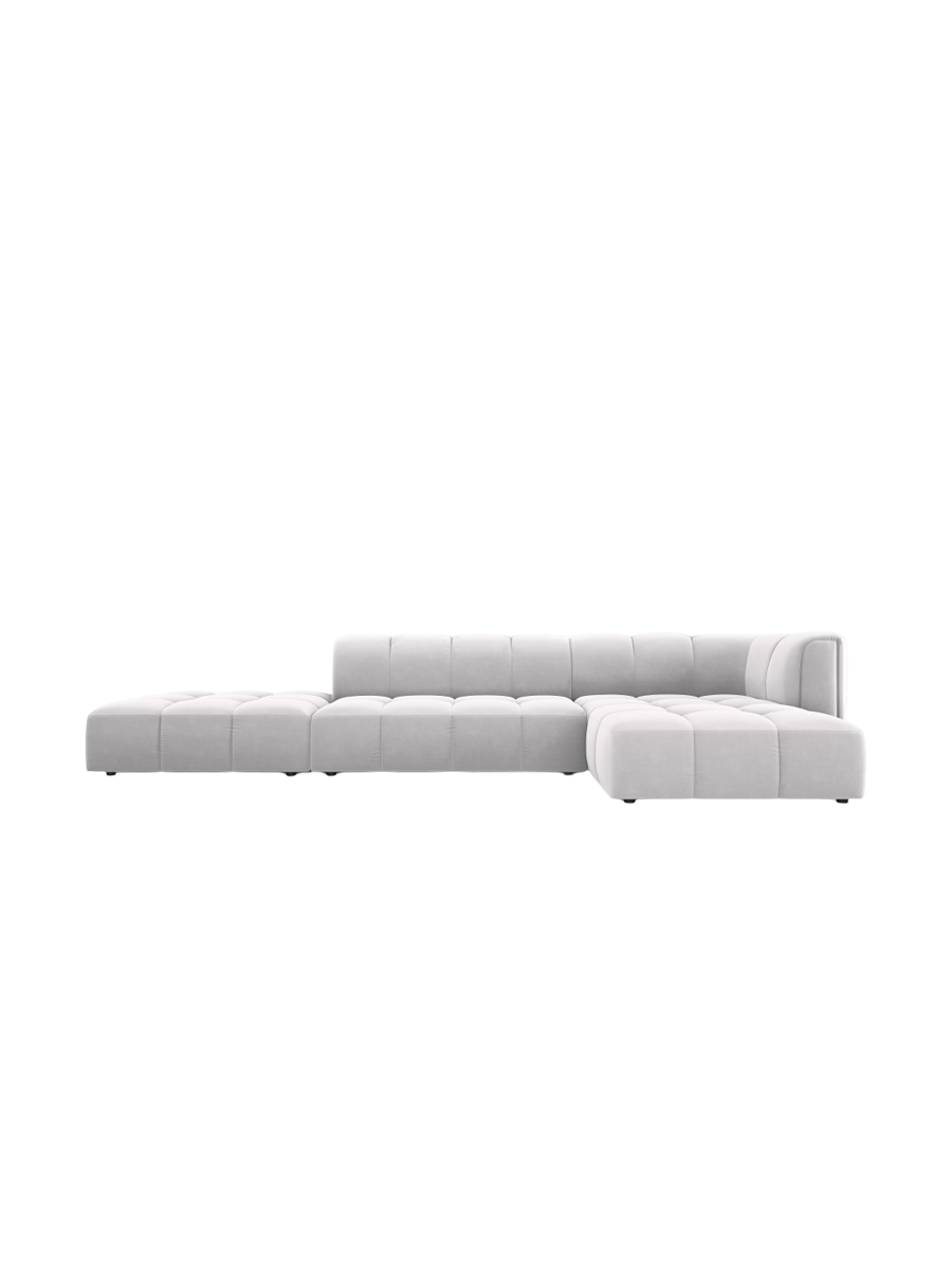 
5-Sitzer Design Ecksofa "Adams" mit Ottomane - Samt Silver / Ottomane links