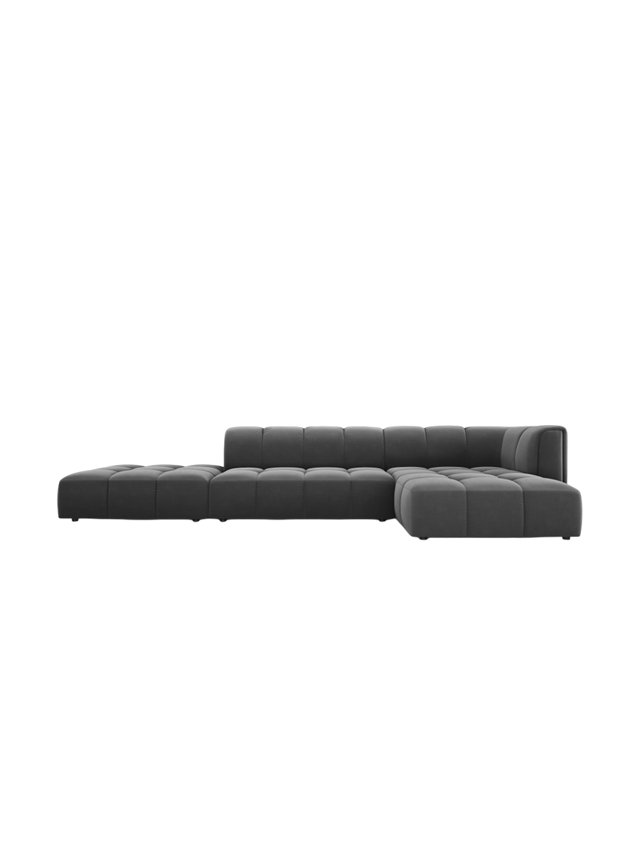 
5-Sitzer Design Ecksofa "Adams" mit Ottomane - Samt Grau / Ottomane links