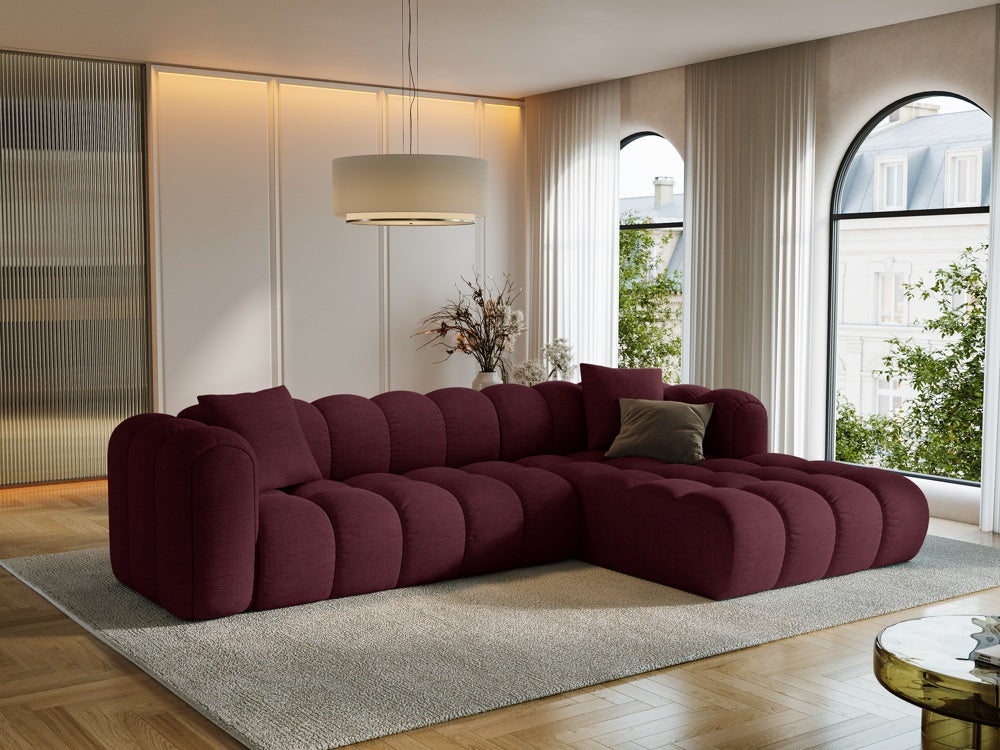 
4-Seater Designer Corner Sofa "Arden" - Structured fabric Bordeaux / Right-hand corner section