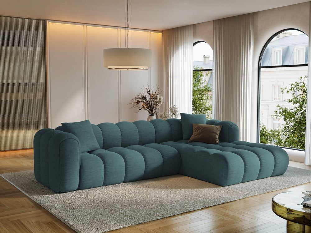
4-Seater Designer Corner Sofa "Arden" - Textured fabric petrol / Right-hand corner section