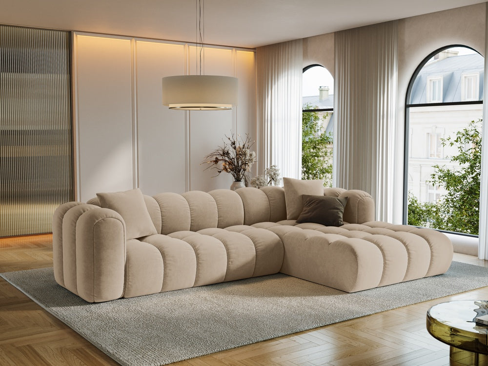 
4-Seater Designer Corner Sofa "Arden" - Velvet Sand / Right-hand corner section