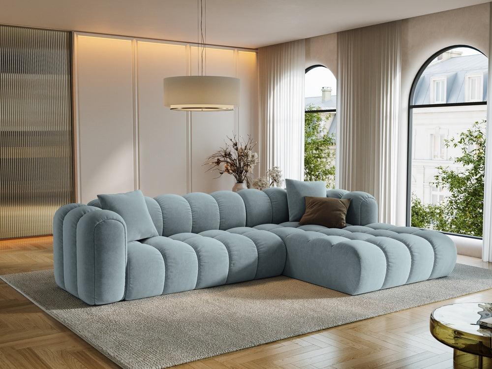 
4-Seater Designer Corner Sofa "Arden" - Velvet Light Blue / Right-hand corner section