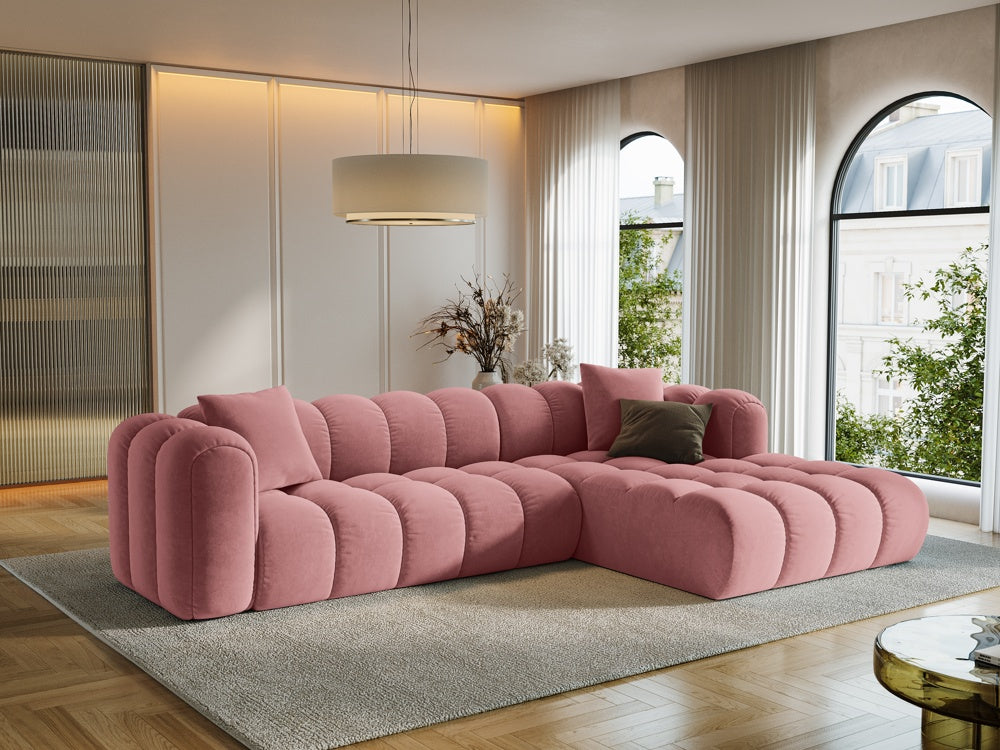 
4-Seater Designer Corner Sofa "Arden" - Velvet Flamingo Pink / Right-hand corner section