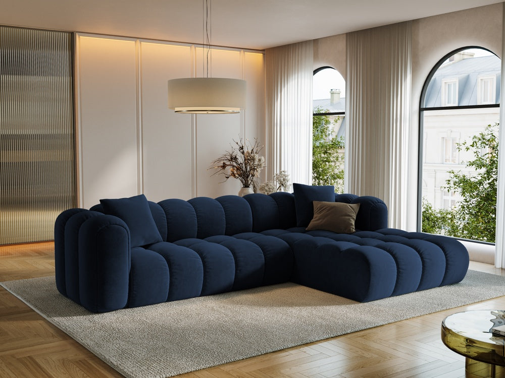 
4-Seater Designer Corner Sofa "Arden" - Velvet Royal Blue / Right-hand corner section