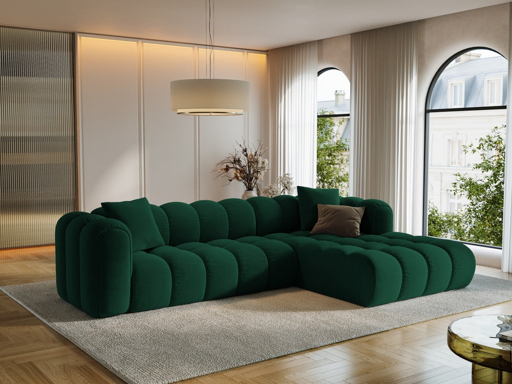 
4-Seater Designer Corner Sofa "Arden" - Velvet Bottle Green / Right-hand corner section