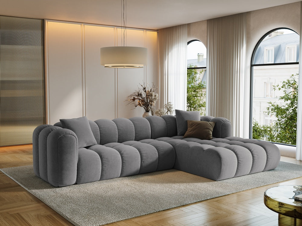 
4-Seater Designer Corner Sofa "Arden" - Velvet Grey / Right-hand corner section