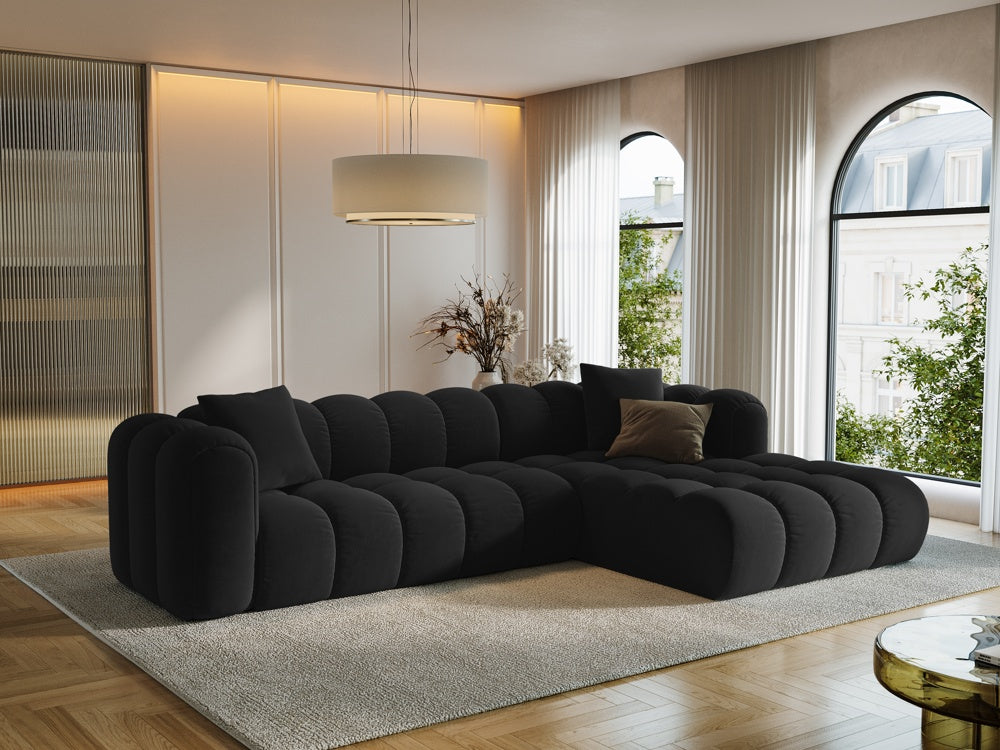 
4-Seater Designer Corner Sofa "Arden" - Velvet Black / Right-hand corner section