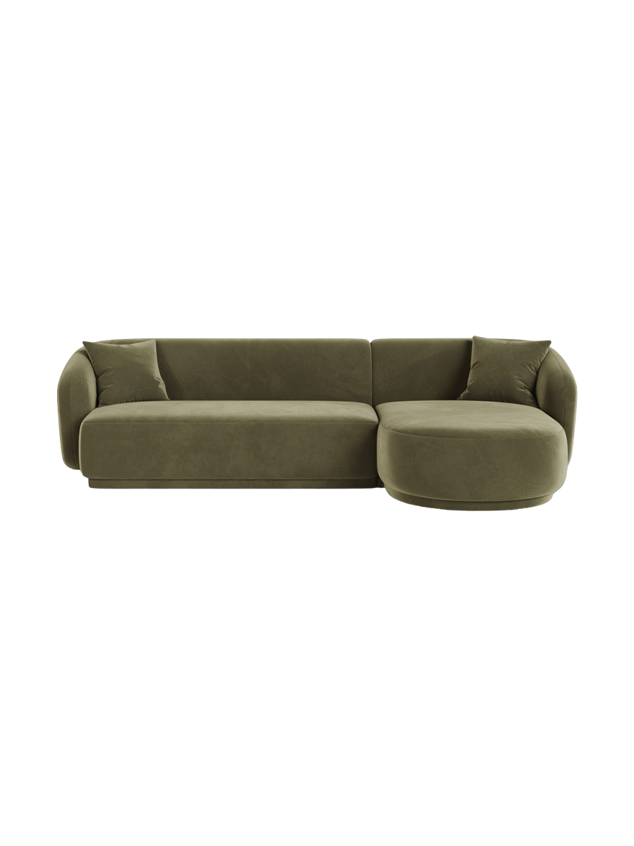 
Canapé d'angle design 4 places « Jane » - Velours vert / Pièce d'angle droite