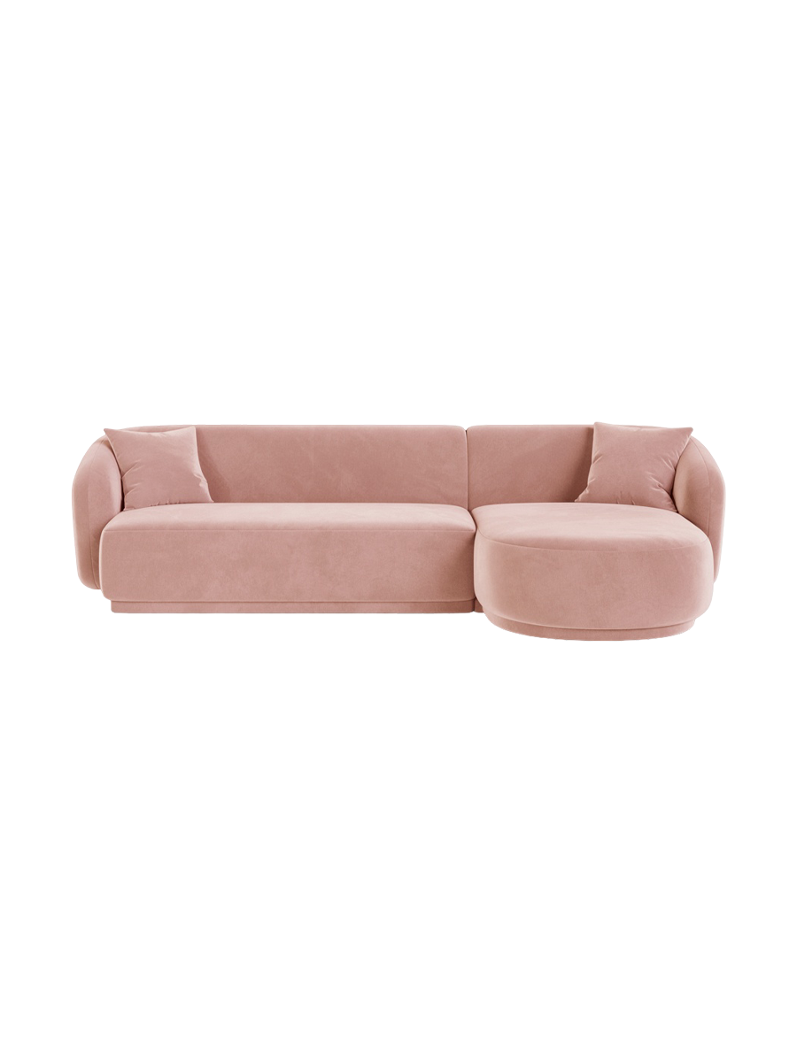 
Canapé d'angle design 4 places « Jane » - Velours rose / Pièce d'angle droite