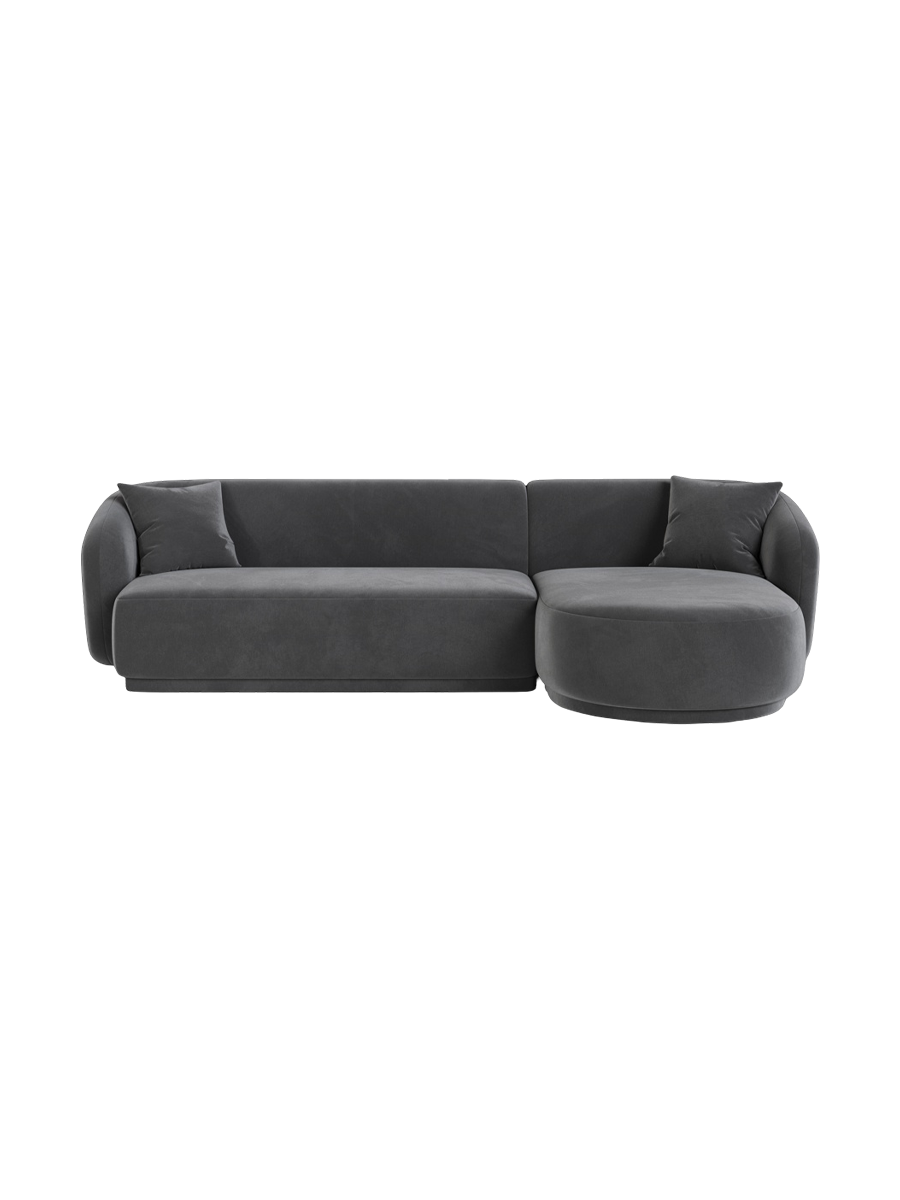
Canapé d'angle design 4 places « Jane » - Velours gris foncé / Pièce d'angle droite