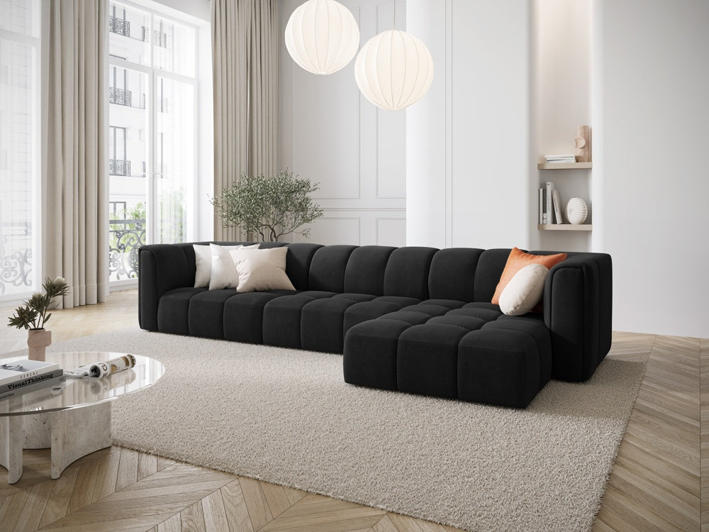 
5-Sitzer Design Ecksofa "Adams" - Chenille Schwarz / Eckteil rechts