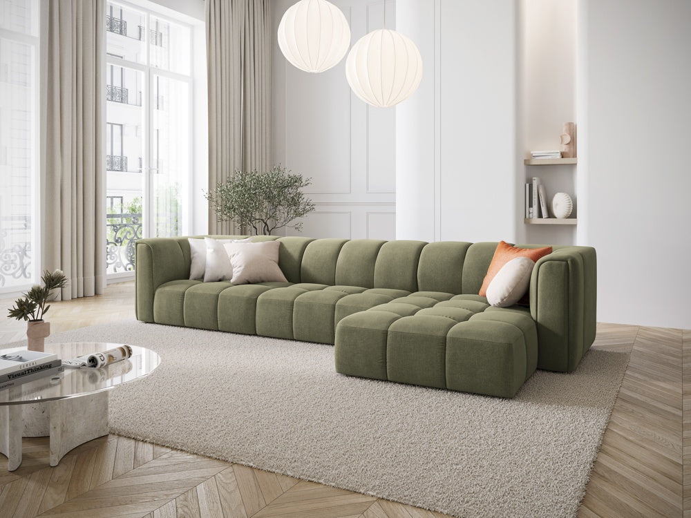 
5-Sitzer Design Ecksofa "Adams" - Chenille Olivgrün / Eckteil rechts