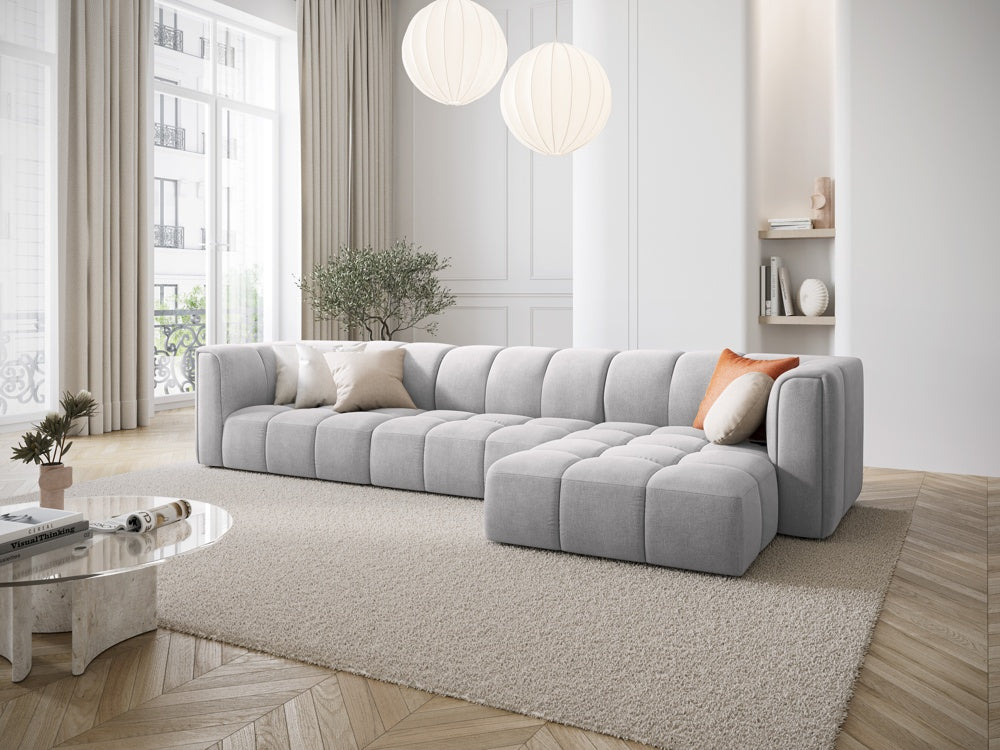 
5-Sitzer Design Ecksofa "Adams" - Chenille Hellgrau / Eckteil rechts