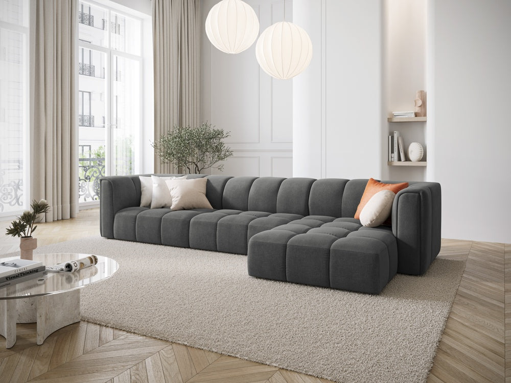 
5-Sitzer Design Ecksofa "Adams" - Chenille Dunkelgrau / Eckteil rechts