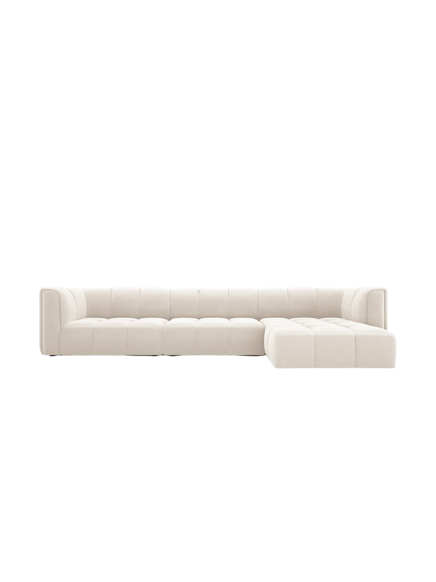 
5-Sitzer Design Ecksofa "Adams" - Samt Light Beige / Eckteil rechts