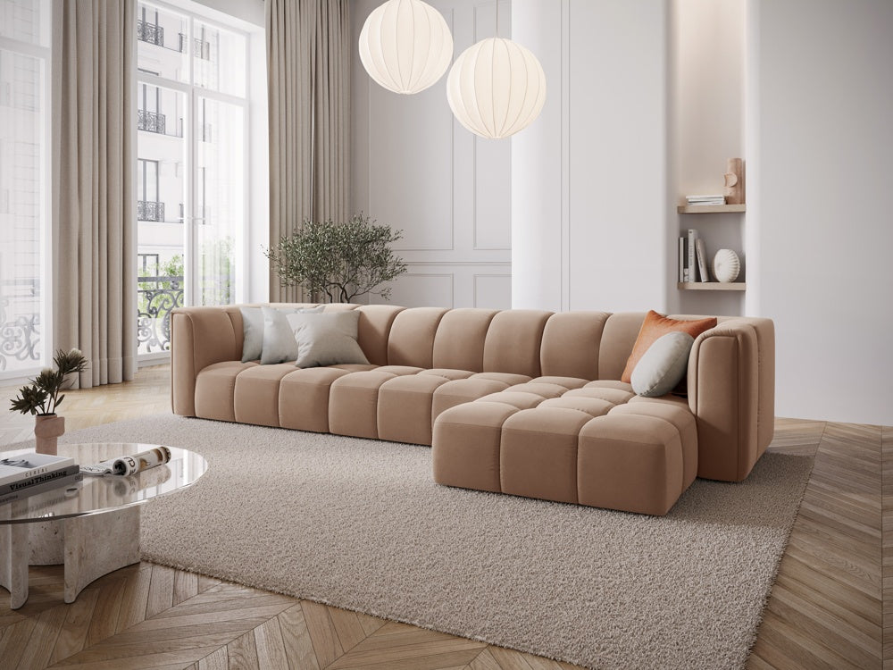 
5-Sitzer Design Ecksofa "Adams" - Samt  Beige / Eckteil rechts